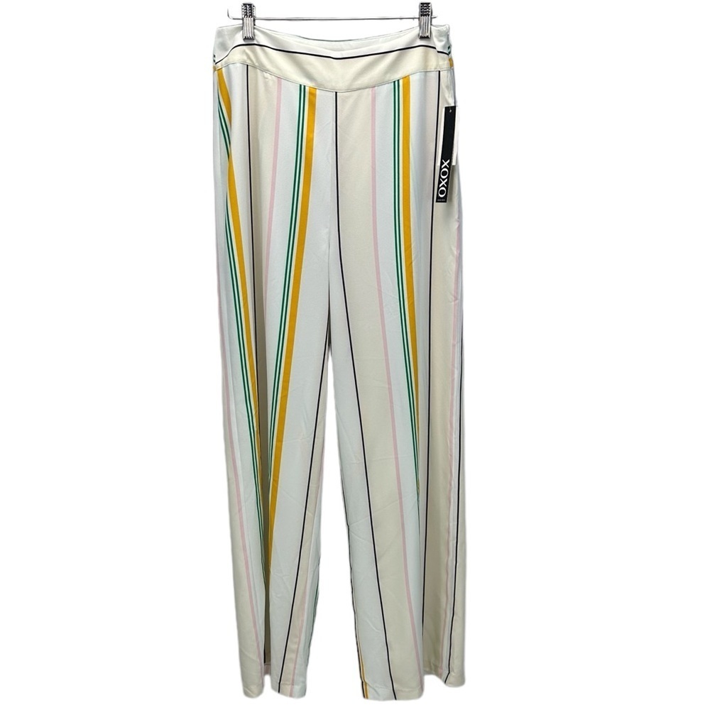 XOXO Size Zip Polyester Blend Striped Trousers - White - size 11/12